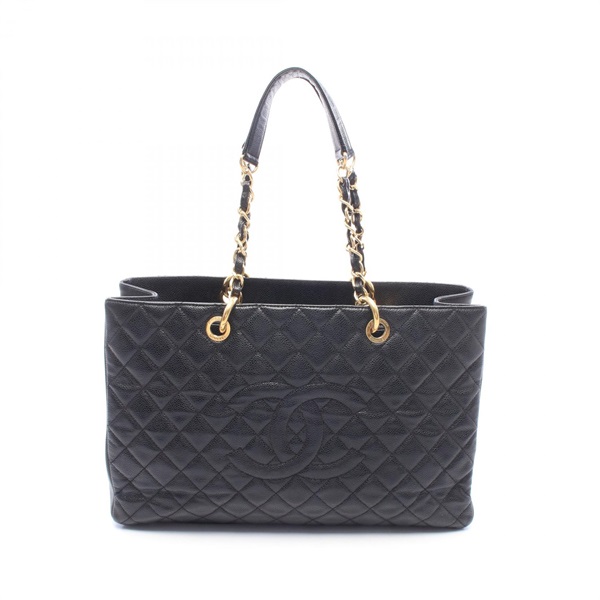 CHANEL Matelasse Grand Shopping GST XL Shoulder Tote Bag leather Black Used GHW