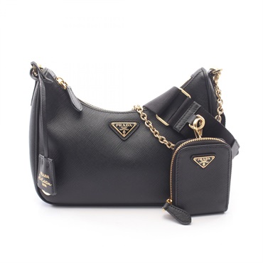 PRADA Re-Edition 2005 Chain Shoulder Handbag 1BH204 Saffiano leather Black Used