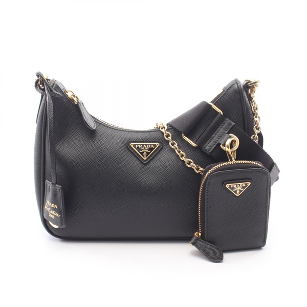 PRADA Re-Edition 2005 Chain Shoulder Handbag 1BH204 Saffiano leather Black Used