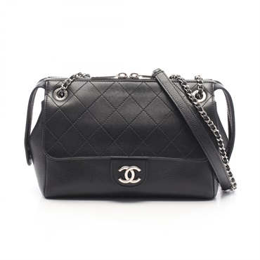 CHANEL Matelasse chain Shoulder hand Bag leather leather Black Used Women SHW