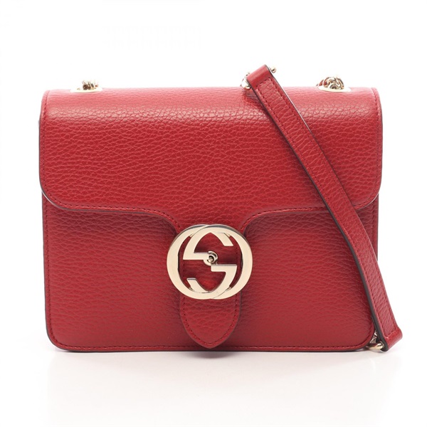 GUCCI Interlocking G chain Shoulder hand Bag 510304 leather Red Used Women
