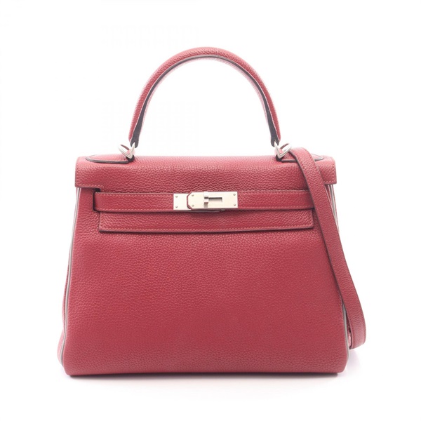 HERMES Kelly 28 inside stitched shoulder Handbag X Togo leather Rouge grenat SHW