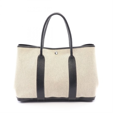 HERMES Garden Party PM Optical H Tote Handbag Toile H canvas Buffalo leather SHW