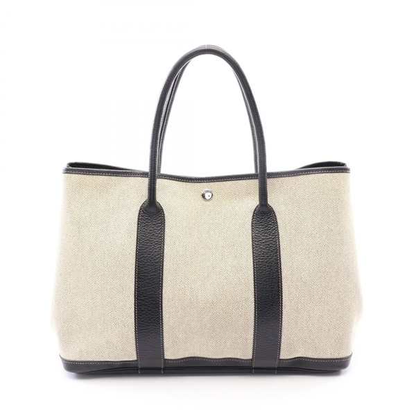 HERMES Garden Party PM Optical H Tote Handbag Toile H canvas Buffalo leather SHW