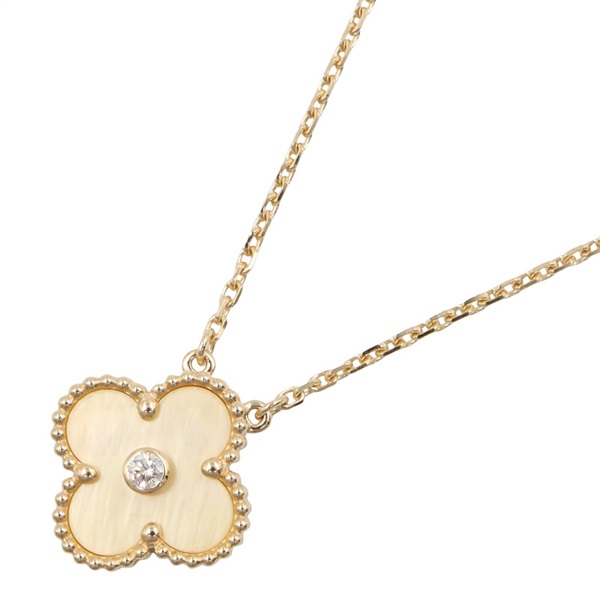 Van Cleef & Arpels Vintage Alhambra Diamond Mother of Pearl Necklace 18KYG Women