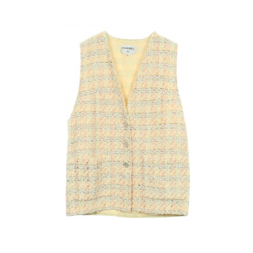CHANEL COCO Button Tweed vest #38 P79004V71220 24P cotton silk Nylon Beige Used