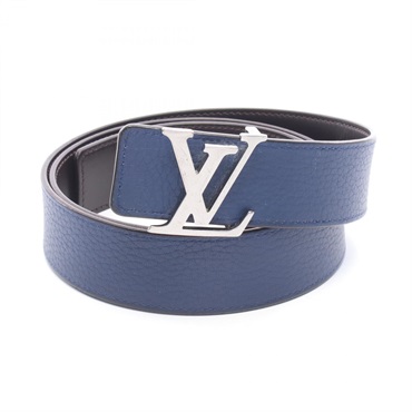 LOUIS VUITTON LV Reversible Belt leather Blue Black Used mens