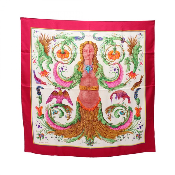 HERMES Carre 90 CERES Square Scarf Stole Wrap silk Pink Multicolor Used Women