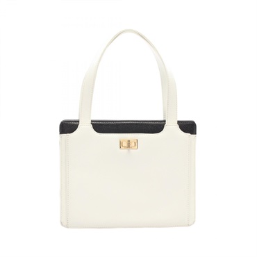 CHANEL 2.55 Tote Hand Bag Grained Calfskin leather White Black Used Women GHW CC
