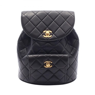 CHANEL Matelasse Rucksack Backpack Lambskin sheep leather Black Used Women GHW