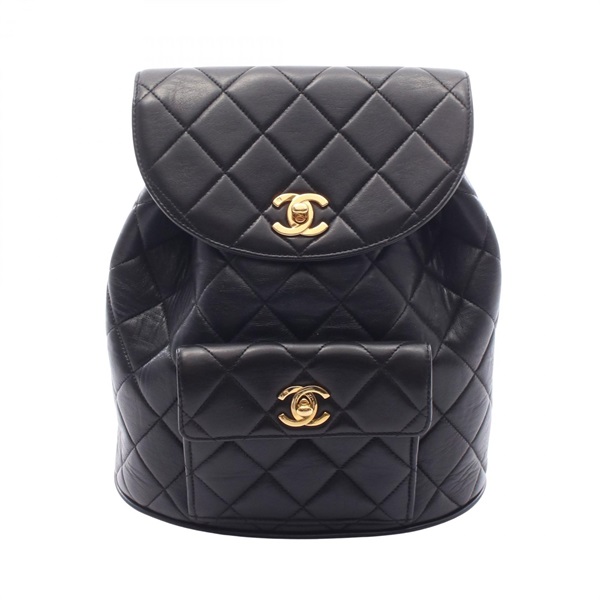 CHANEL Matelasse Rucksack Backpack Lambskin sheep leather Black Used Women GHW