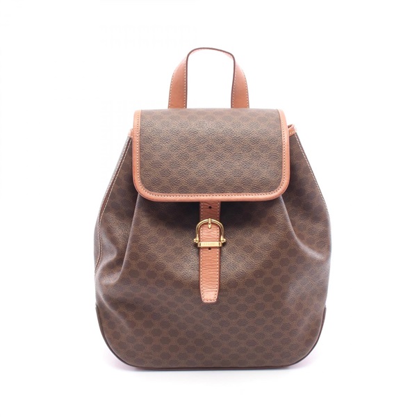 CELINE Macadam Rucksack Backpack canvas leather Brown Used Women