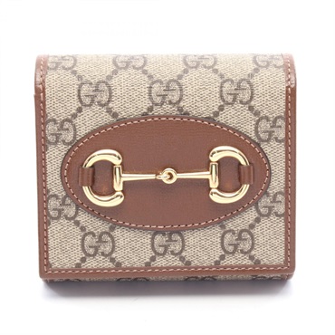 GUCCI Horsebit GG Supreme Bi-fold wallet purse 621891 leather PVC beige Used