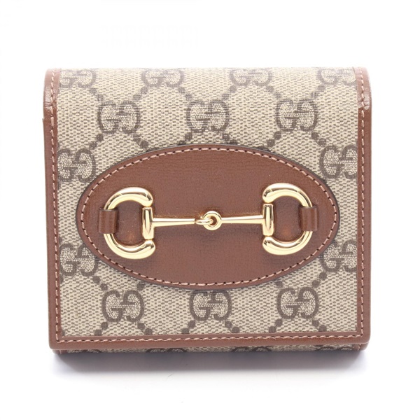 GUCCI Horsebit GG Supreme Bi-fold wallet purse 621891 leather PVC beige Used