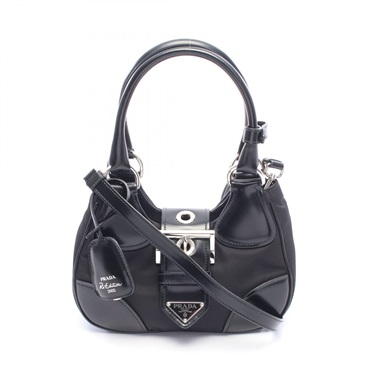PRADA MOON Shoulder Crossbody Handbag 1BA381 Nylon leather Black Used Women