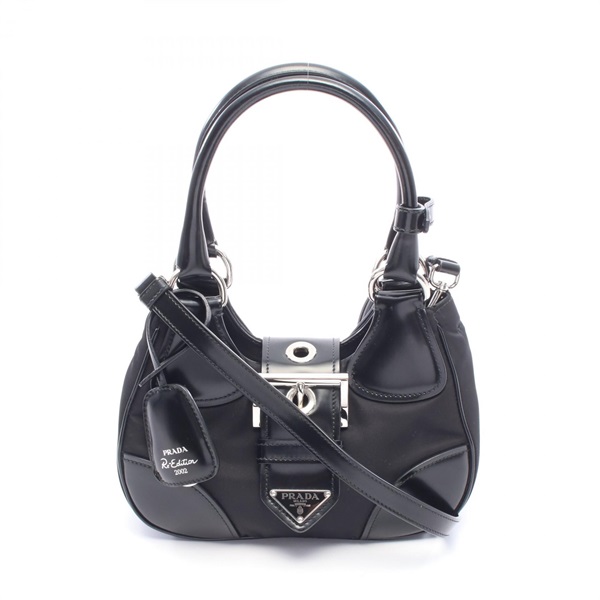 PRADA MOON Shoulder Crossbody Handbag 1BA381 Nylon leather Black Used Women