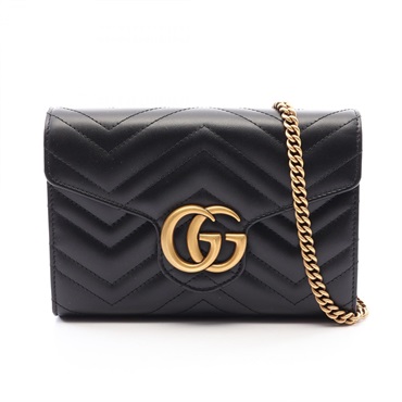 GUCCI GG Marmont chain crossbody Shoulder Bag 474575 leather Black Used Women