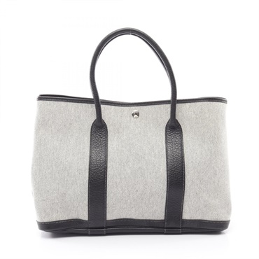 HERMES Garden party PM Tote hand Bag H Toile H canvas leather SHW Ecru Used