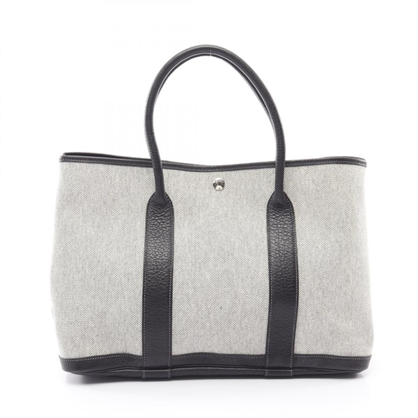 HERMES Garden party PM Tote hand Bag H Toile H canvas leather SHW Ecru Used