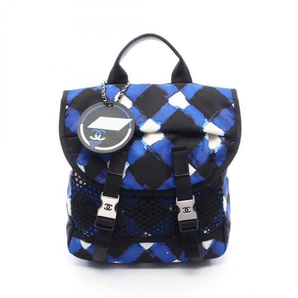 CHANEL Airline Rucksack Backpack Nylon leather Blue Black White Used Women CC