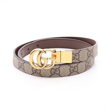 GUCCI Double G GG Supreme Reversible Belt canvas leather Beige GHW Used  #75/30