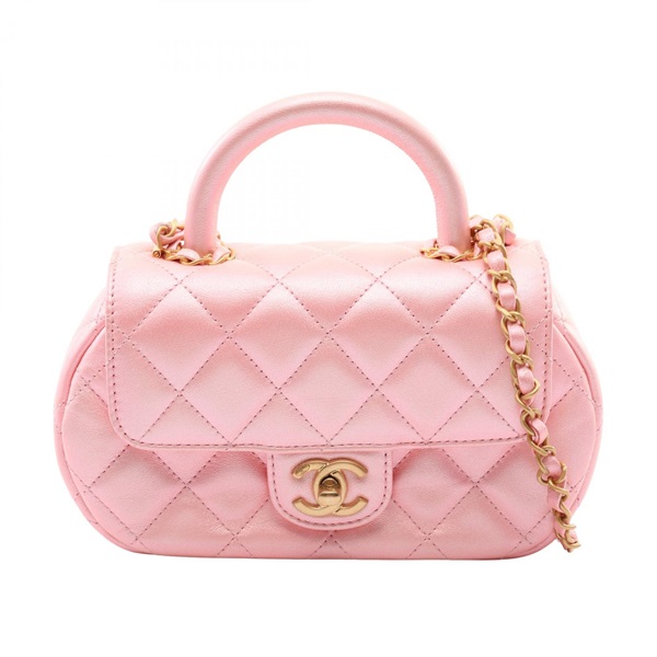 CHANEL Matelasse Top Handle Chain Crossbody Shoulder Bag AS4573 Fabric Pink Used