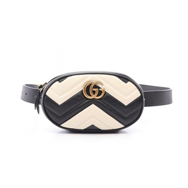 GUCCI GG Marmont Waist Belt Crossbody Bag 476434 leather Black White Used Women