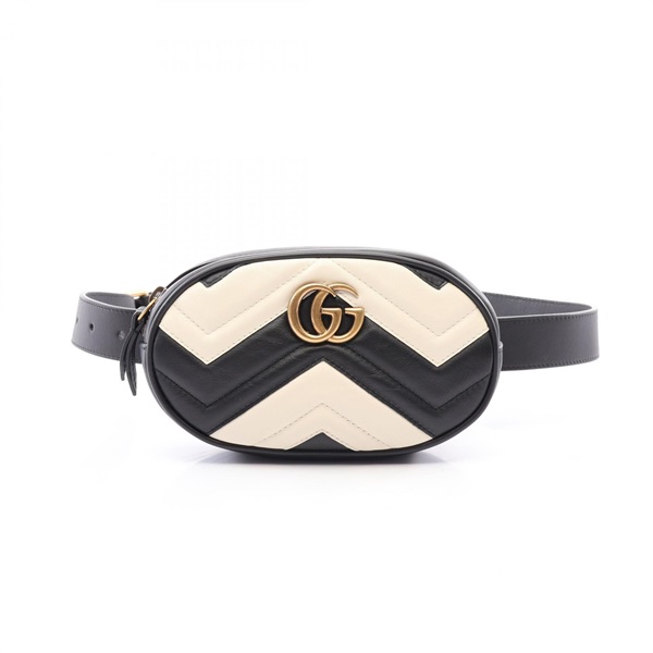 GUCCI GG Marmont Waist Belt Crossbody Bag 476434 leather Black White Used Women