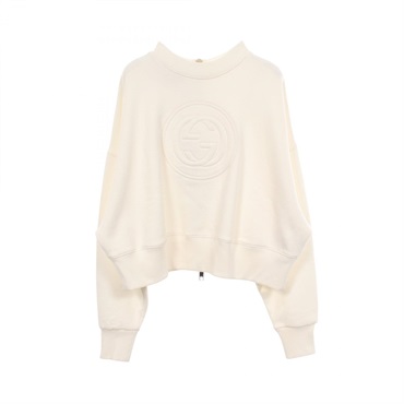 GUCCI Interlocking G Zip Sweatshirt long sleeves 756869 cotton White Used size M