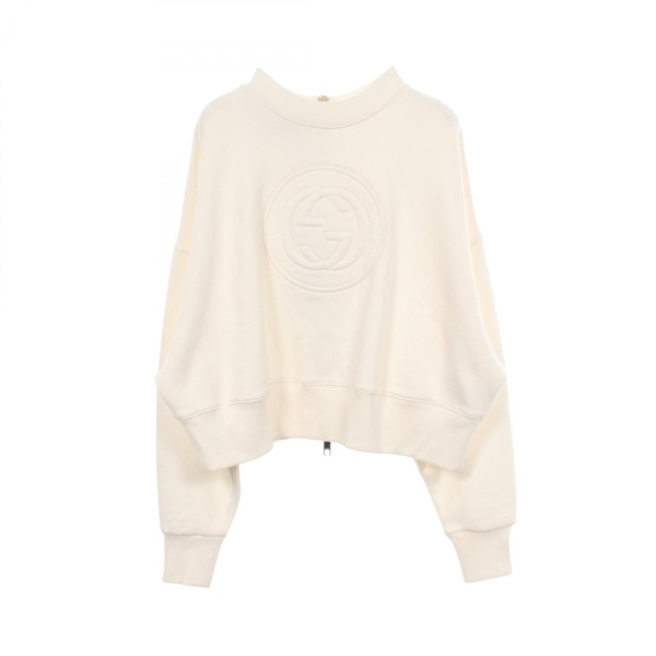 GUCCI Interlocking G Zip Sweatshirt long sleeves 756869 cotton White Used size M
