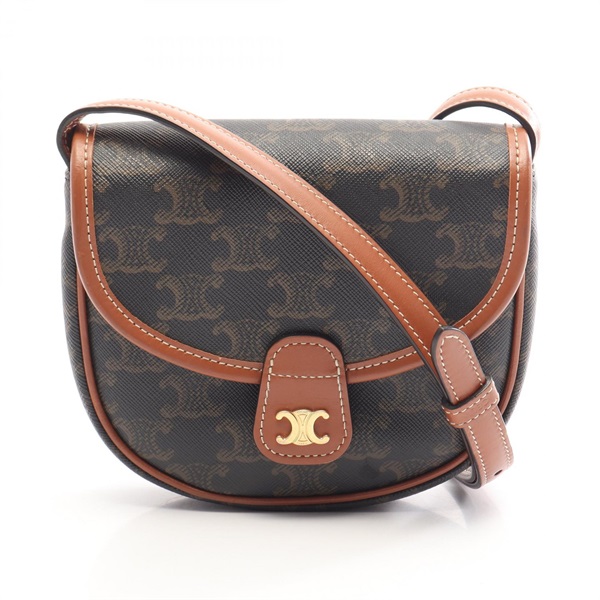CELINE Triomphe Mini Besace Shoulder crossbody Bag canvas leather Brown BK used