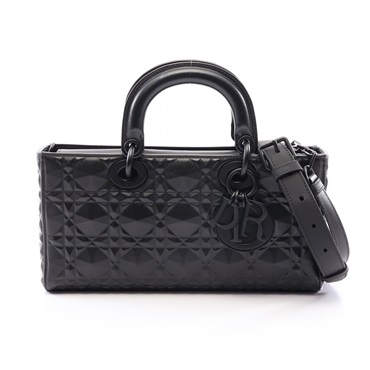 Christian Dior Lady D-Joy Medium shoulder crossbody Handbag leather Black Used
