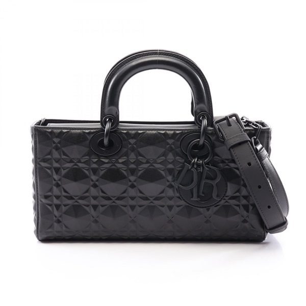 Christian Dior Lady D-Joy Medium shoulder crossbody Handbag leather Black Used