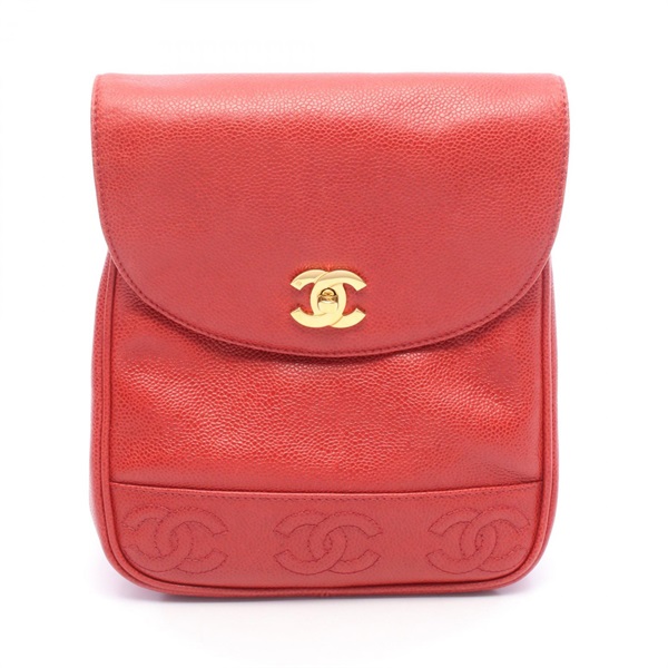 CHANEL Triple COCO Mark Rucksack Backpack calfskin leather Red Used Women GHW
