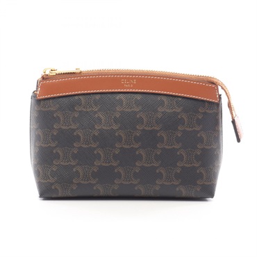 CELINE Triomphe Pouch purse leather PVC Brown Black Used Women