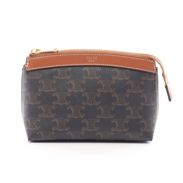 CELINE Triomphe Pouch purse leather PVC Brown Black Used Women