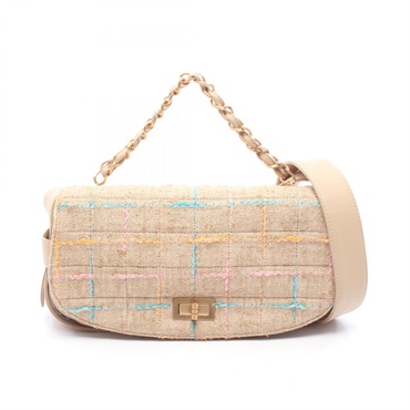 CHANEL 2.55 Chain Top Handle Shoulder Crossbody Bag Fabric leather Beige Used CC
