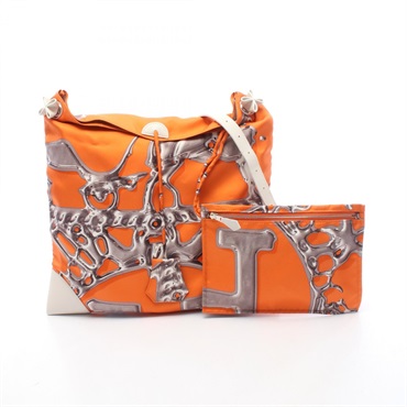 HERMES Silky City PM Shoulder crossbody Bag N silk Evercolor leather used SHW