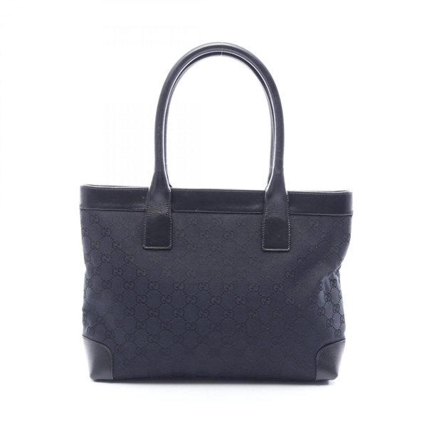 GUCCI GG canvas Tote Shoulder Handbag canvas leather Black Used Women