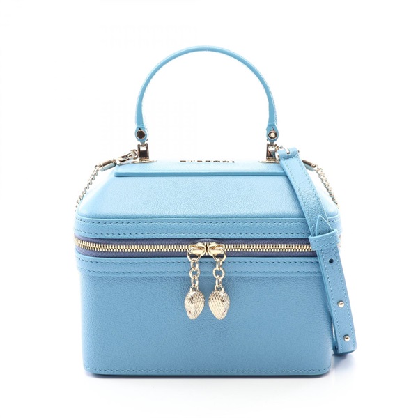 BVLGARI Serpenti Jewelry Box chain crossbody vanity Handbag leather Blue Used