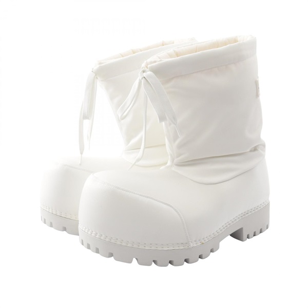 BALENCIAGA ALASKA Low Ankle Logo Boots Shoes Fabric White Preowned Women #37