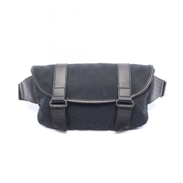 GUCCI GG canvas Waist Belt Bum Bag 145851 canvas leather Black Used unisex