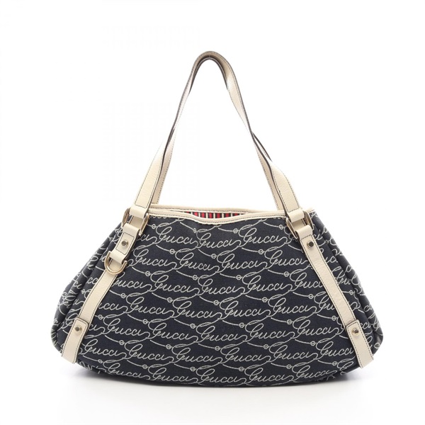 GUCCI Abbey Shoulder Toe Bag 130736 canvas leather Navy White Used Women