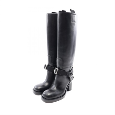 BURBERRY Long Boots Heels Shoes #37 leather Black Blue Used Women