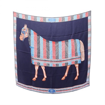 HERMES Carre90 FAVORi DU FAUBOURG Scarf Silk Navy Multicolor Used Women