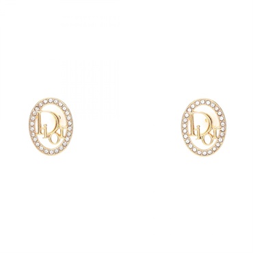 Christian Dior Oblique Pierced earrings Gold Plated Rhinestone preowned women