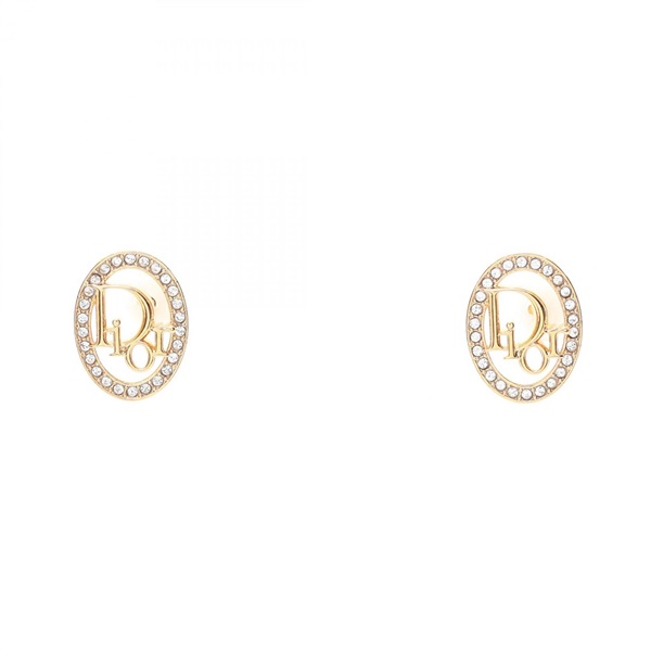 Christian Dior Oblique Pierced earrings Gold Plated Rhinestone preowned women