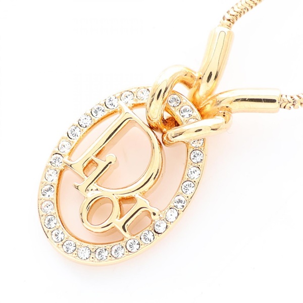 Christian Dior Oblique Necklace pendant 40-44cm Gold Plated Rhinestone preowned