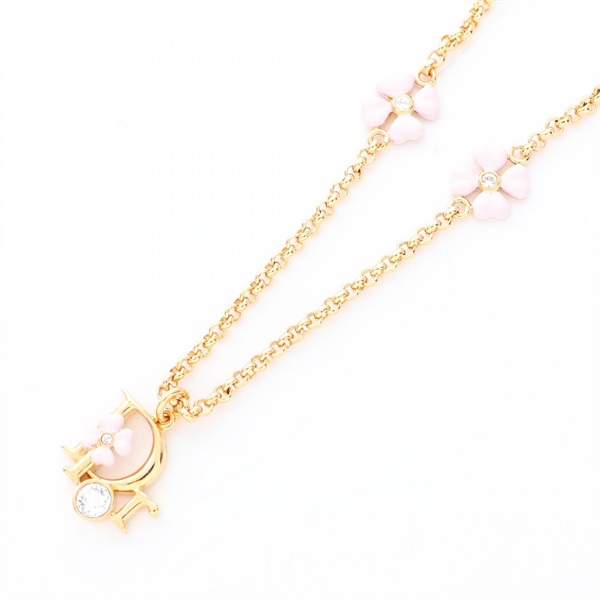 Christian Dior Precious Clover Necklace 40-44cm pendant Gold Plated Rhinestone