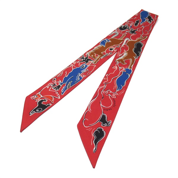 HERMES Twily scarf silk Red Used Women